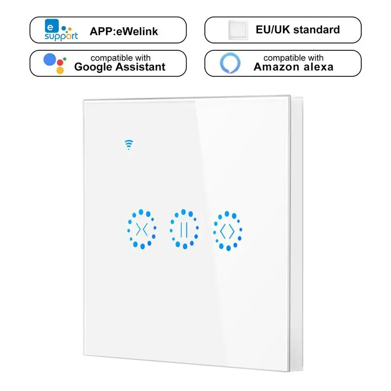 CBE Smart Home WiFi Curtain Switch EU/UK Standard 10A Electric Motorized Curtain Blind Roller Shutter Remote Control Glass Panel
CBE Smart Home WiFi Curtain Switch EU/UK Standard 10A Electric Motorized Curtain Blind Roller Shutter Remote Control Glass Panel