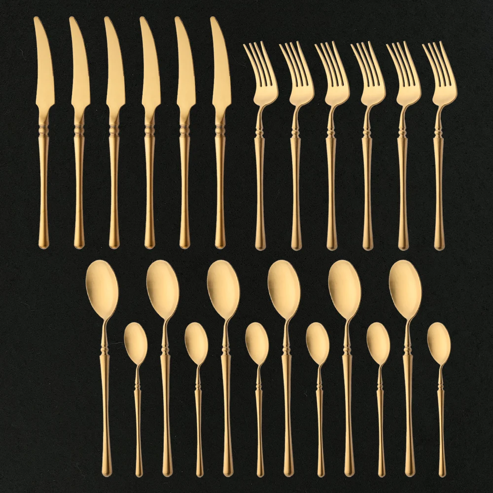Royal Dinnerware Set 24Pcs/6Set Gold Cutlery 304 Stainless Steel Spoon Fork Knife Kitchen Spoon Western Dinner Tableware Gift
Royal Dinnerware Set 24Pcs/6Set Gold Cutlery 304 Stainless Steel Spoon Fork Knife Kitchen Spoon Western Dinner Tableware Gift