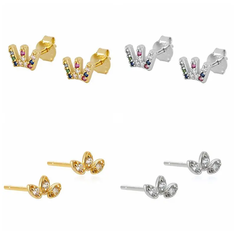 925 Silver Ear Needle Crown Small Stud Earrings for Women Rainbow Crystal Earrings Korean Best Party Birthday Jewelry Gift
925 Silver Ear Needle Crown Small Stud Earrings for Women Rainbow Crystal Earrings Korean Best Party Birthday Jewelry Gift