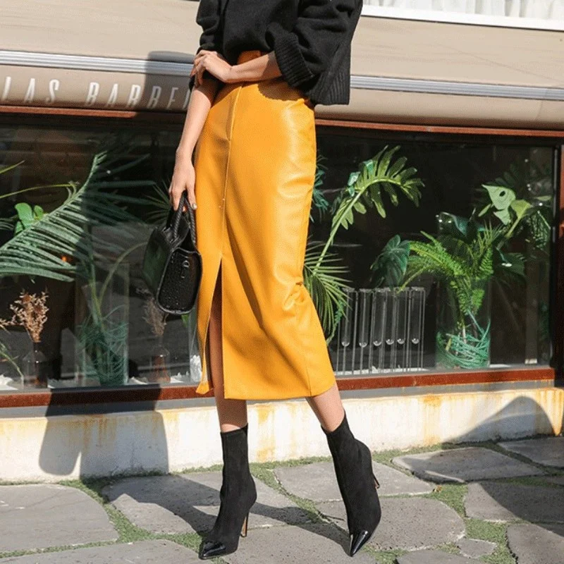 Fashion New Korean Female PU Leather High Quality Mid-Calf Long Split Sexy High Waist Skirt Office Ladies Slim Fit Wrap Skirts
Fashion New Korean Female PU Leather High Quality Mid-Calf Long Split Sexy High Waist Skirt Office Ladies Slim Fit Wrap Skirts