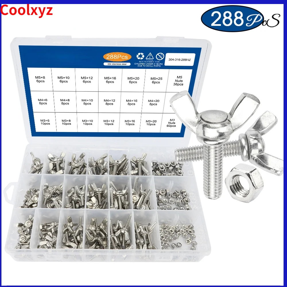 288pcs/set wing screw bolt and nut set stainless steel m3 m4 m5 butterfly screw set wing-head thumb screw kit DIN316
288pcs/set wing screw bolt and nut set stainless steel m3 m4 m5 butterfly screw set wing-head thumb screw kit DIN316