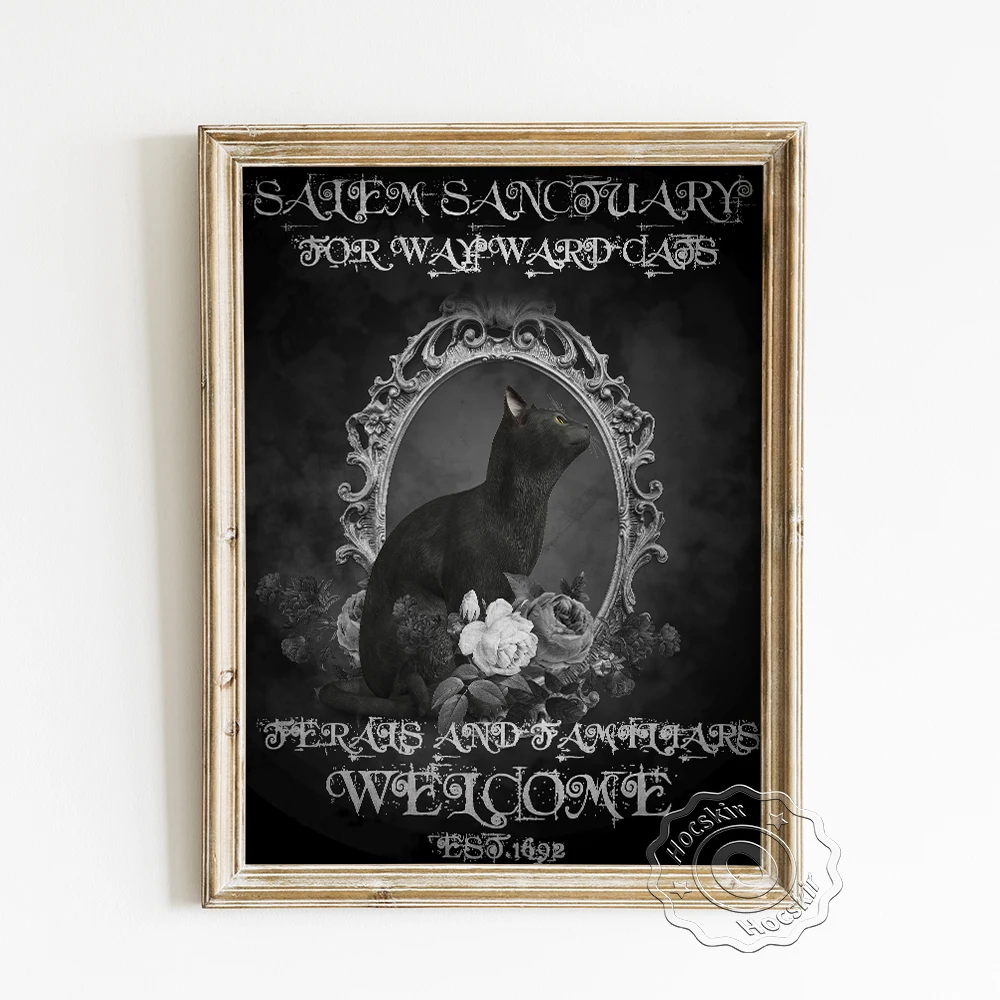 Gothic Style Vintage Poster, Lovely Cat Animal Portrait Canvas Painting, Black White Rose Art Prints, Halloween Room Home Decor
Gothic Style Vintage Poster, Lovely Cat Animal Portrait Canvas Painting, Black White Rose Art Prints, Halloween Room Home Decor