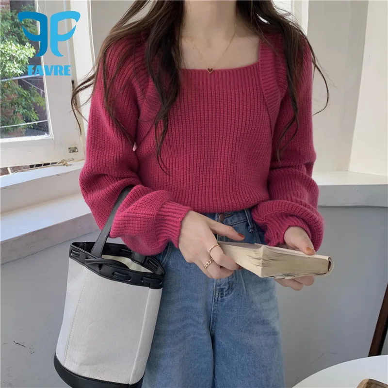 FAVRE Sexy Short Square Collar Sweater Women Knitted Puff Sleeve Pullover Spring Korean Style Niche Womens Crop Sweaters Tops
FAVRE Sexy Short Square Collar Sweater Women Knitted Puff Sleeve Pullover Spring Korean Style Niche Womens Crop Sweaters Tops