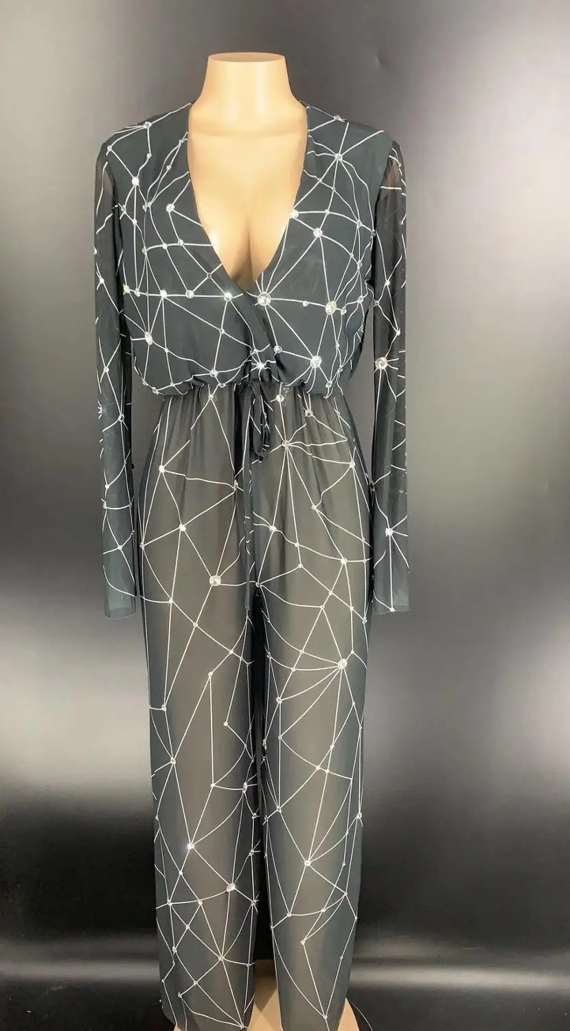 Fashion Sexy Black Transparent Perspective Rhinestone Shiny Jumpsuit Adult Stage Performance Costume Party Celebration Jumpsuit
Fashion Sexy Black Transparent Perspective Rhinestone Shiny Jumpsuit Adult Stage Performance Costume Party Celebration Jumpsuit