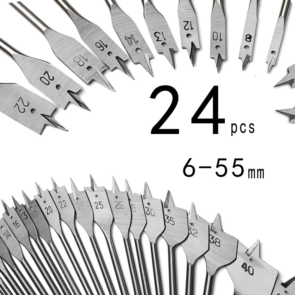 24pcs High quality Flat Drill High-carbon Steel Wood Flat Drill Set Woodworking Spade Drill Bits
24pcs High quality Flat Drill High-carbon Steel Wood Flat Drill Set Woodworking Spade Drill Bits