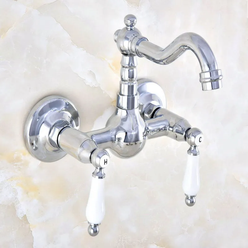 Polished Chrome Brass Wall Mounted Bathroom Kitchen Sink Faucet Swivel Spout Mixer Tap Dual Ceramics Handles Levers mnf573
Polished Chrome Brass Wall Mounted Bathroom Kitchen Sink Faucet Swivel Spout Mixer Tap Dual Ceramics Handles Levers mnf573