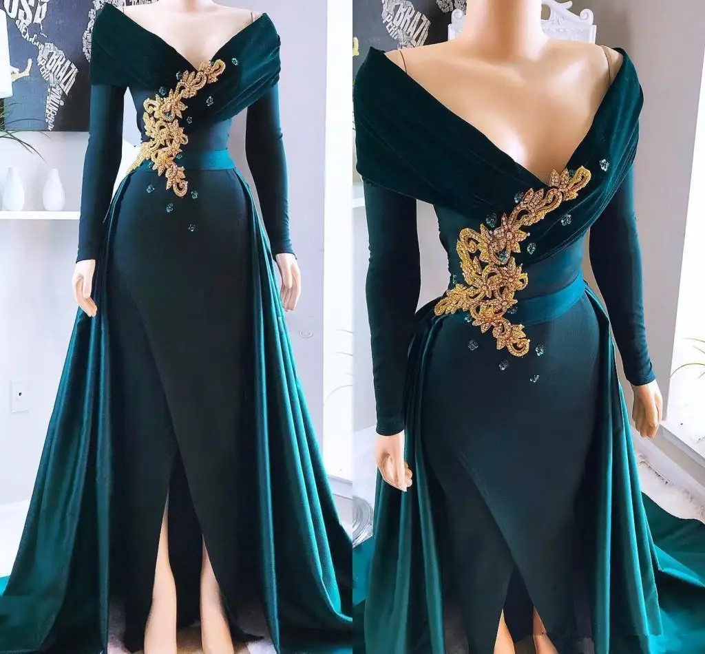 Elegant Beautiful Ladies Green Satin Long Sleeve Mermaid Prom Dress Applique V Neck Formal Party Gowns Front Split Evening Dress
Elegant Beautiful Ladies Green Satin Long Sleeve Mermaid Prom Dress Applique V Neck Formal Party Gowns Front Split Evening Dress