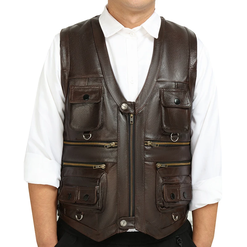 2025 Men's Autumn and Winter Multi-Pocket First Layer Cowhide Vest Fashion V-neck Leather Vest
2025 Men's Autumn and Winter Multi-Pocket First Layer Cowhide Vest Fashion V-neck Leather Vest