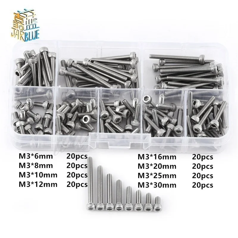 160Pcs/set M1.4 M1.6 M2 M2.5 M3 SS304 Stainless Steel Metric Thread Hex Socket Cap Head Screws Bolts Kit
160Pcs/set M1.4 M1.6 M2 M2.5 M3 SS304 Stainless Steel Metric Thread Hex Socket Cap Head Screws Bolts Kit