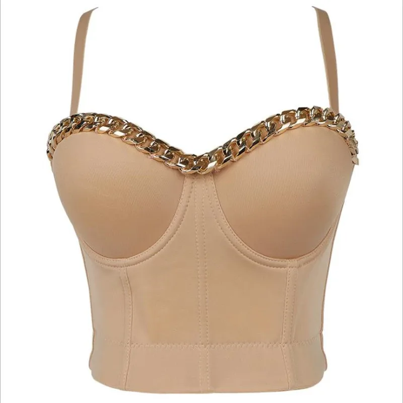 2023 New Women Camisole Top Solid Color Gold Chain Crop Top Bustier Bra Night Club Party Tank Tops Female Top With Steel Ring
2023 New Women Camisole Top Solid Color Gold Chain Crop Top Bustier Bra Night Club Party Tank Tops Female Top With Steel Ring
