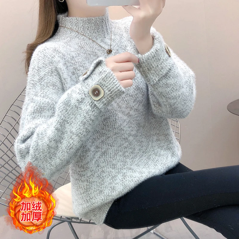 Women Knitted Sweater Half Turtleneck Thick Warm Sweater Pullovers Top 2022Autumn Winter Long Sleeve Female Mink fleece Sweaters
Women Knitted Sweater Half Turtleneck Thick Warm Sweater Pullovers Top 2022Autumn Winter Long Sleeve Female Mink fleece Sweaters