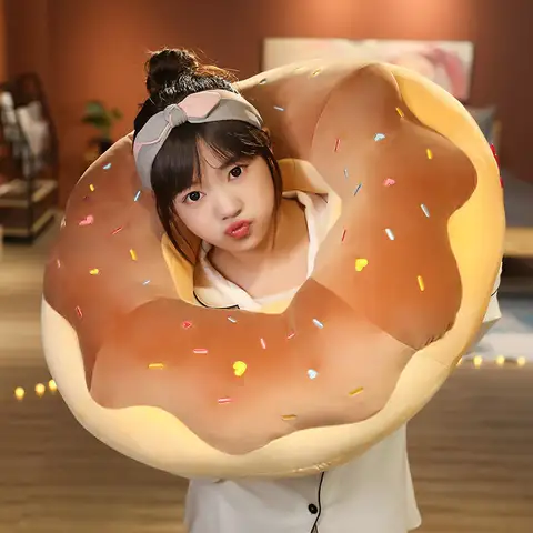45/70CM Cartoon Women Simulation Food Donut Plush Toys Cute Stuffed Soft Dessert Bread Pillow Sofa Floor Cushion Kawaii Gift