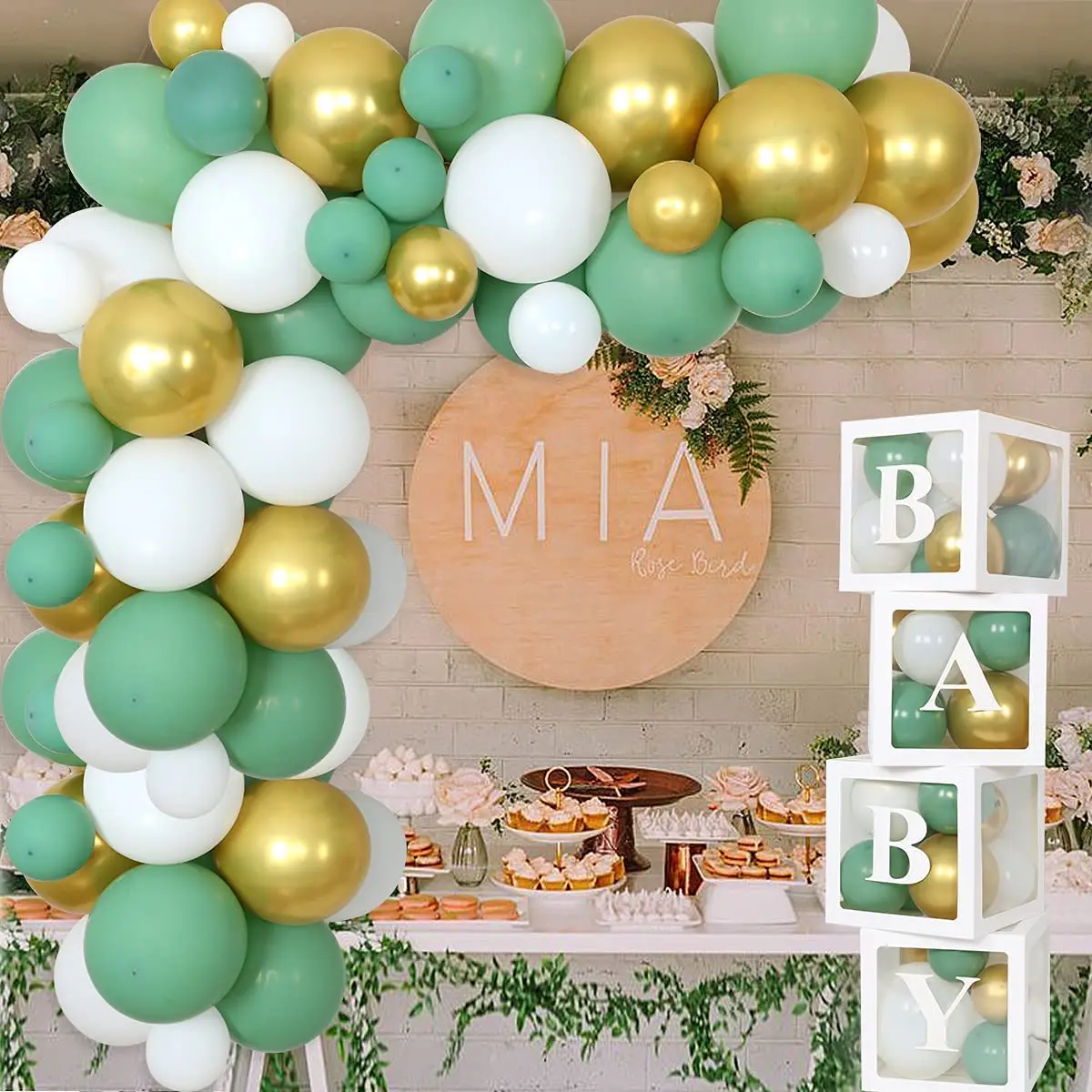Gold Baby Shower Party Decorations Green Balloon Garland Arch Kit with Baby Balloon Boxes for Kids Birthday Party Decorations
Gold Baby Shower Party Decorations Green Balloon Garland Arch Kit with Baby Balloon Boxes for Kids Birthday Party Decorations