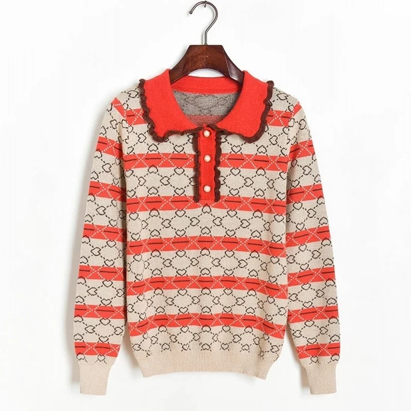 Striped Sweet Sweater Women Long Sleeve Doll Collar Knitting Tops Autumn Female Casual Pearl Single Breasted Pullovers Sweaters
Striped Sweet Sweater Women Long Sleeve Doll Collar Knitting Tops Autumn Female Casual Pearl Single Breasted Pullovers Sweaters