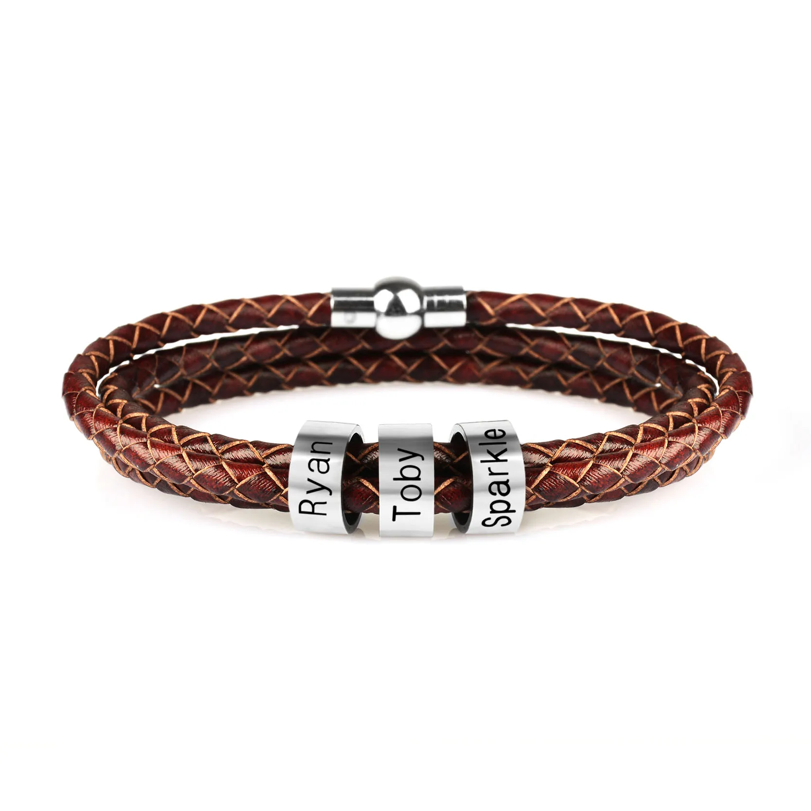 Personalized Mens Braided Genuine Leather Bracelet Stainless Steel Custom Beads Name Bracelet for Men with Family Names KZXL0418
Personalized Mens Braided Genuine Leather Bracelet Stainless Steel Custom Beads Name Bracelet for Men with Family Names KZXL0418
