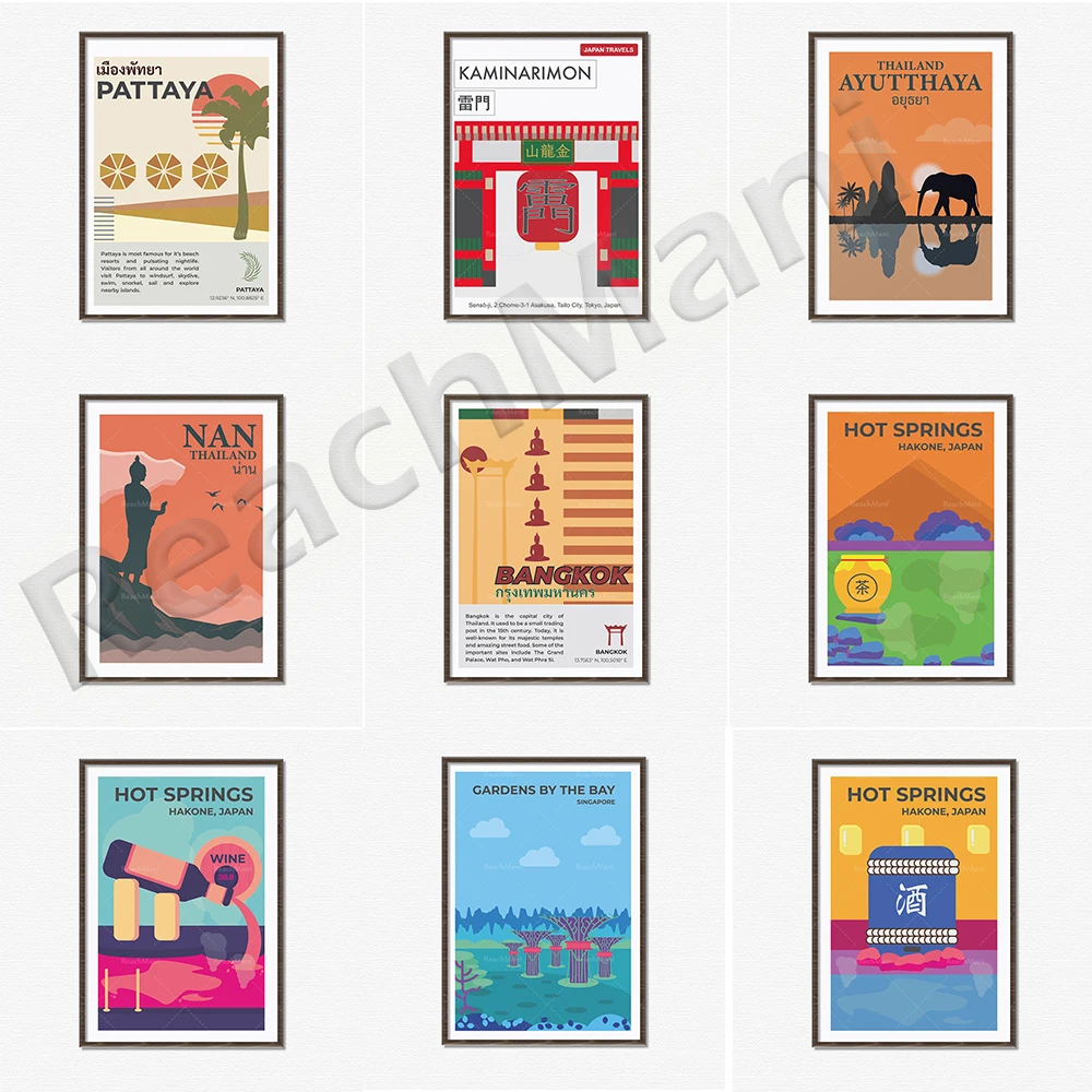 Singapore, Pattaya, Thailand map, Phi Phi island, Japan Sensoji Kaminarimon, Mount Fuji, Fushimi Inari Shrine travel poster
Singapore, Pattaya, Thailand map, Phi Phi island, Japan Sensoji Kaminarimon, Mount Fuji, Fushimi Inari Shrine travel poster