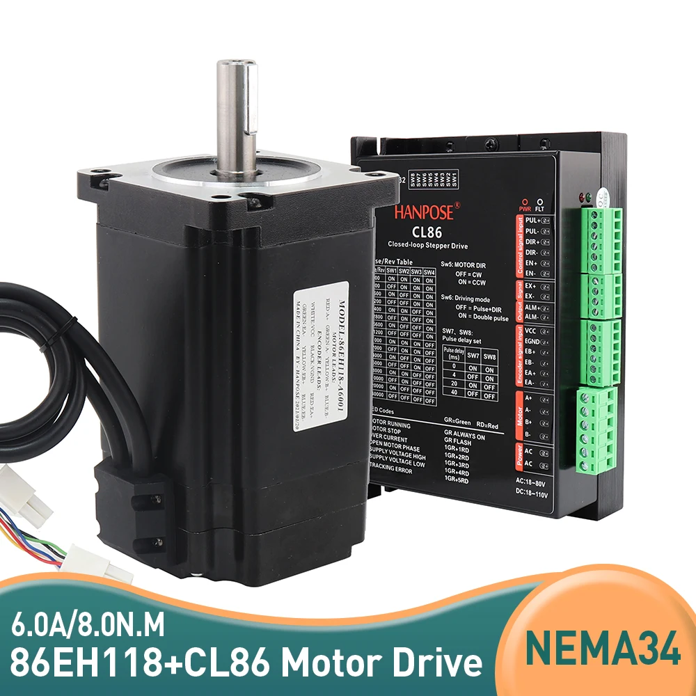 NEMA34 Step-servo motor 6.0A 8N.m 86EH118A6001 Closed Loop Servo Driver CL86 for CNC worm wheel edging machine
NEMA34 Step-servo motor 6.0A 8N.m 86EH118A6001 Closed Loop Servo Driver CL86 for CNC worm wheel edging machine