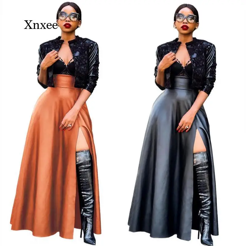 Pu Leather Long Skirt Women Sexy Side Split Fashion Zipper Irregular Bottoms Faux Leather Solid Color Black Midi Skirts Clothing
Pu Leather Long Skirt Women Sexy Side Split Fashion Zipper Irregular Bottoms Faux Leather Solid Color Black Midi Skirts Clothing