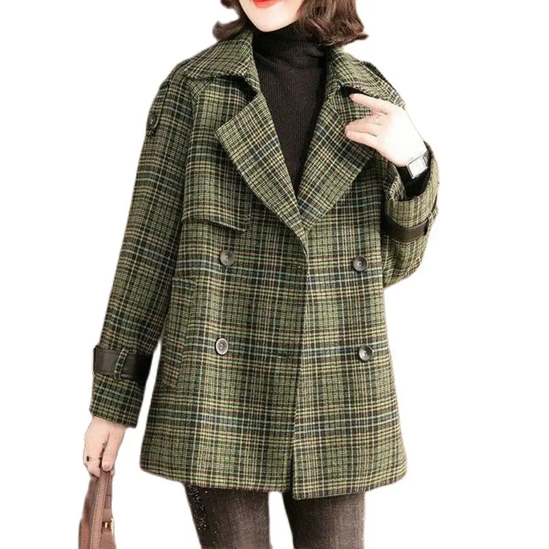 Fashion Plaid Woolen Coat Female Ladies Coat Top New Spring Autumn High Quality Blended Woolen Cloth Suit Wool Jacket Outerwear
Fashion Plaid Woolen Coat Female Ladies Coat Top New Spring Autumn High Quality Blended Woolen Cloth Suit Wool Jacket Outerwear