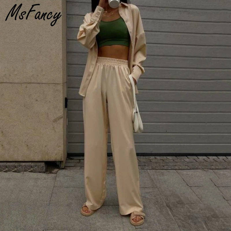 Msfancy Pant Sets Women Long Sleeve Shirt Elastic Wait Wide Leg Trousers 2 Pieces Sets 2022 Female Casual Outfit
Msfancy Pant Sets Women Long Sleeve Shirt Elastic Wait Wide Leg Trousers 2 Pieces Sets 2022 Female Casual Outfit