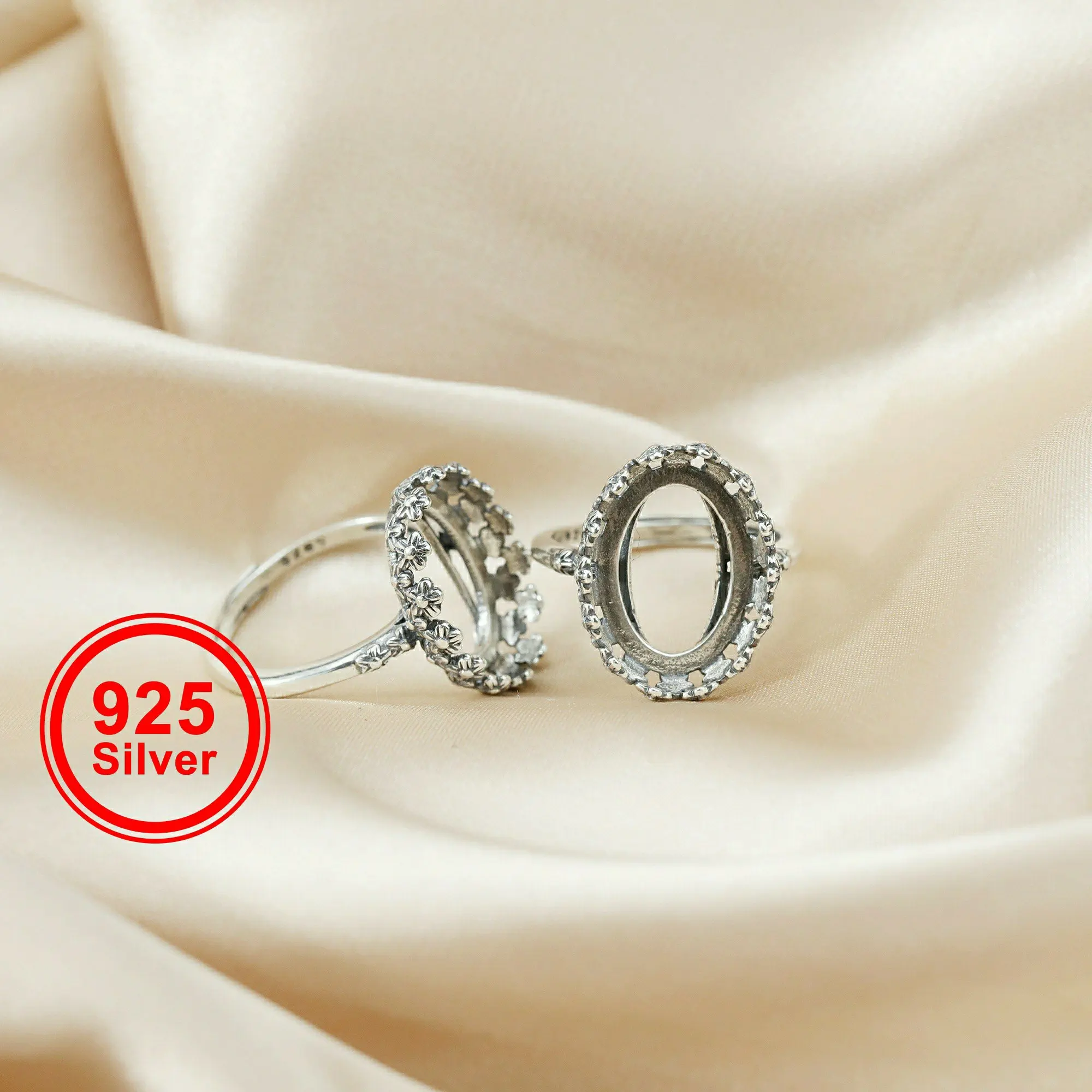 13x18MM Antiqued Oval Flower Bezel Solid 925 Sterling Silver Adjustable Ring Settings 1223085
13x18MM Antiqued Oval Flower Bezel Solid 925 Sterling Silver Adjustable Ring Settings 1223085