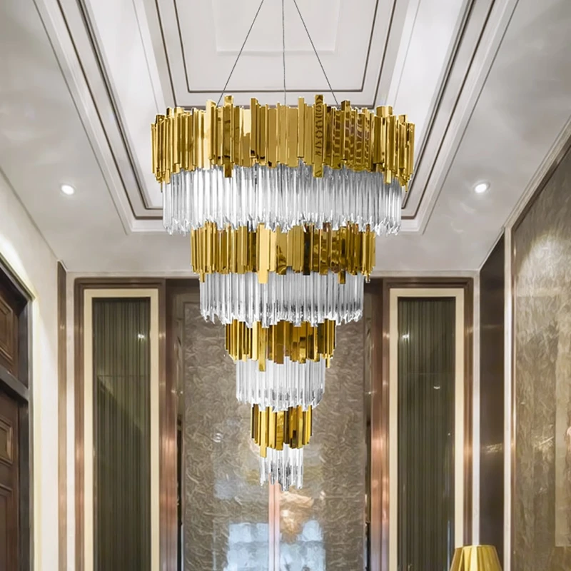 Luxury Gold LED Chandelier in The Hall Living Room Large Top Long Crystal Hanging Lamps Staircase Lighting Polished Steel Light
Luxury Gold LED Chandelier in The Hall Living Room Large Top Long Crystal Hanging Lamps Staircase Lighting Polished Steel Light
