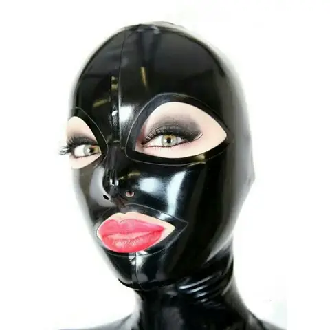 Latex Mask Handmade Black Hoods with Open Big Eyes and Open Mouth Cosplay Latex Mask Custom Size