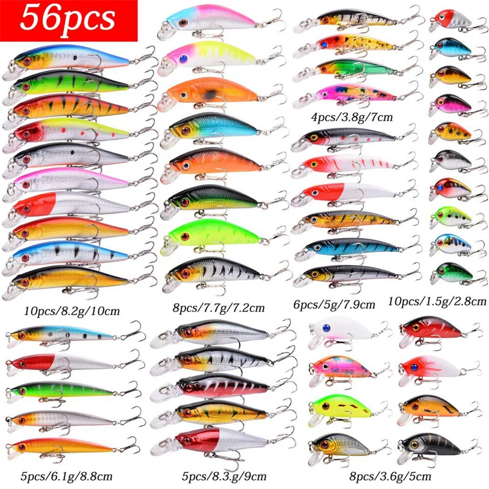 56Pcs/Set Almighty Mixed Fishing Lure Kits Wobbler Crankbait Swimbait Minnow Hard Baits Spiners Carp Bait Set Fishing Tackle
56Pcs/Set Almighty Mixed Fishing Lure Kits Wobbler Crankbait Swimbait Minnow Hard Baits Spiners Carp Bait Set Fishing Tackle