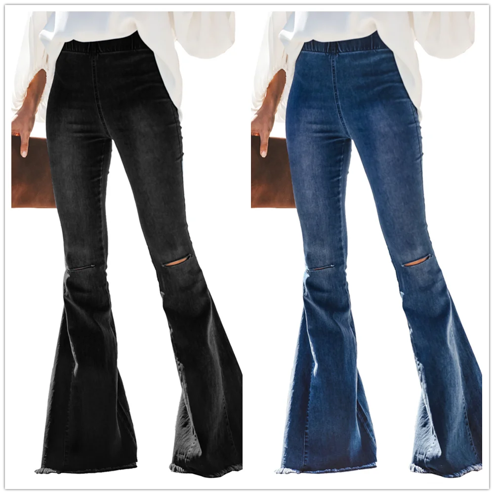 New Black and Blue Women's High Waist Denim Flared Pants Ripped Elastic Waist Jeans Fashion Casual Trousers S-2XL Drop shipping
New Black and Blue Women's High Waist Denim Flared Pants Ripped Elastic Waist Jeans Fashion Casual Trousers S-2XL Drop shipping