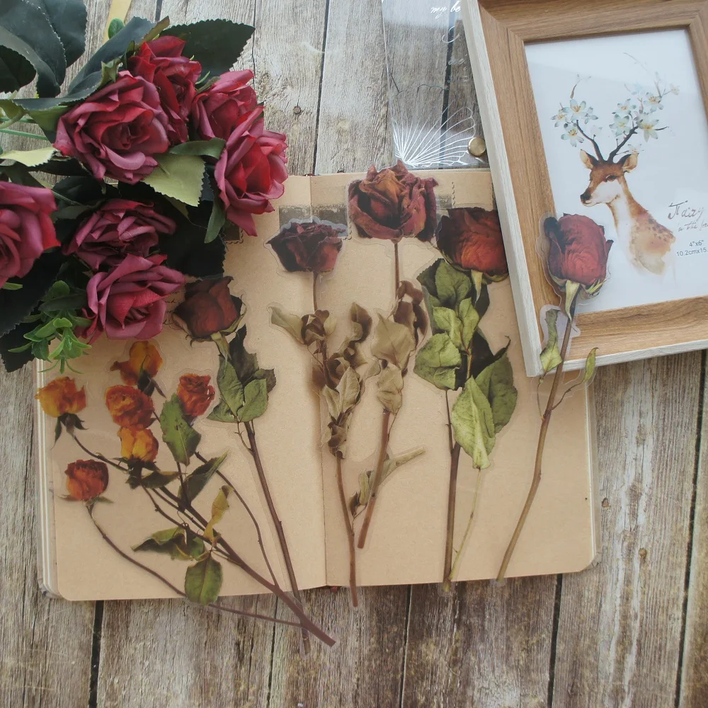 6pcs Big Size Natural Air Dried Red Rose Style PVC Transparent Sticker Scrapbooking DIY Gift Decoration Tag
6pcs Big Size Natural Air Dried Red Rose Style PVC Transparent Sticker Scrapbooking DIY Gift Decoration Tag