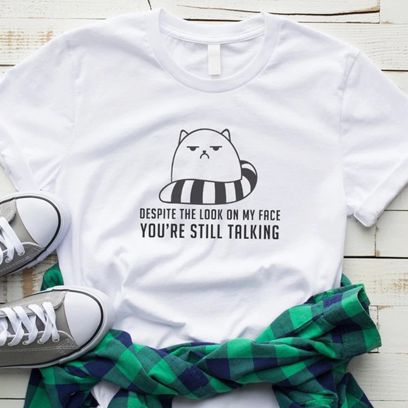 Despite the look on my face cat t-shirt Women's Short sleeve 100% Cotton Funny Letter print Graphic O neck Tshirt Drop shipping
Despite the look on my face cat t-shirt Women's Short sleeve 100% Cotton Funny Letter print Graphic O neck Tshirt Drop shipping