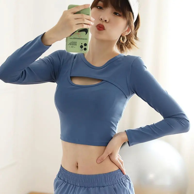 Blue Sports Top Long-sleeved for Women Short-cropped Stretch Tight Yoga Clothes Quick-drying Running Training Fitness Blouse
Blue Sports Top Long-sleeved for Women Short-cropped Stretch Tight Yoga Clothes Quick-drying Running Training Fitness Blouse