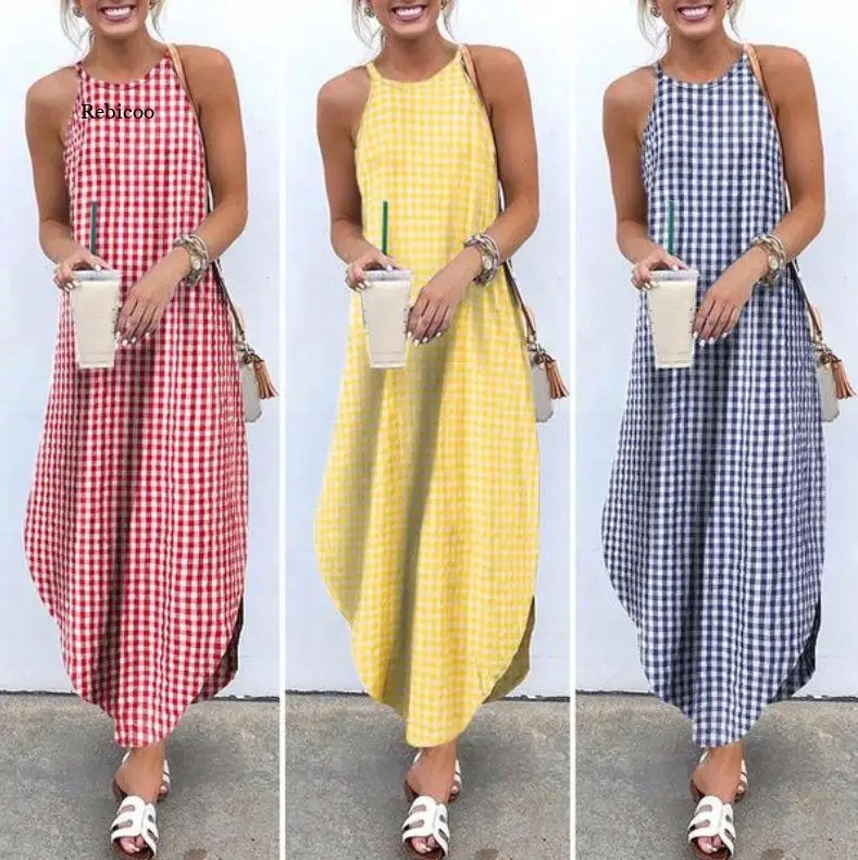 Women Casual Plaid Long Dresses Summer Sundress Dress Fashion Party Halter Dresses Irregular Hem
Women Casual Plaid Long Dresses Summer Sundress Dress Fashion Party Halter Dresses Irregular Hem