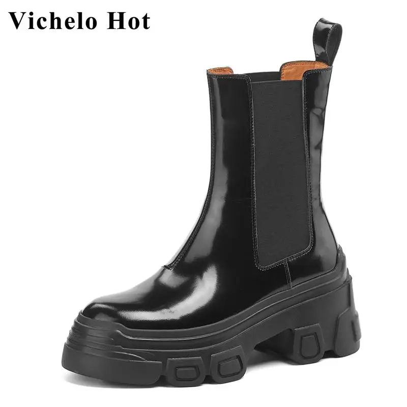 Vichelo Hot genuine leather Chelsea boots office lady round toe splicing thick bottom high heels winter concise ankle boots l02
Vichelo Hot genuine leather Chelsea boots office lady round toe splicing thick bottom high heels winter concise ankle boots l02