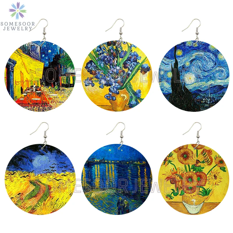 SOMESOOR Van Gogh Famous Painting Drop Earrings Starry Sky Night Sunflower Hand Craft Wood Round Dangle Jewelry For Women Gifts
SOMESOOR Van Gogh Famous Painting Drop Earrings Starry Sky Night Sunflower Hand Craft Wood Round Dangle Jewelry For Women Gifts