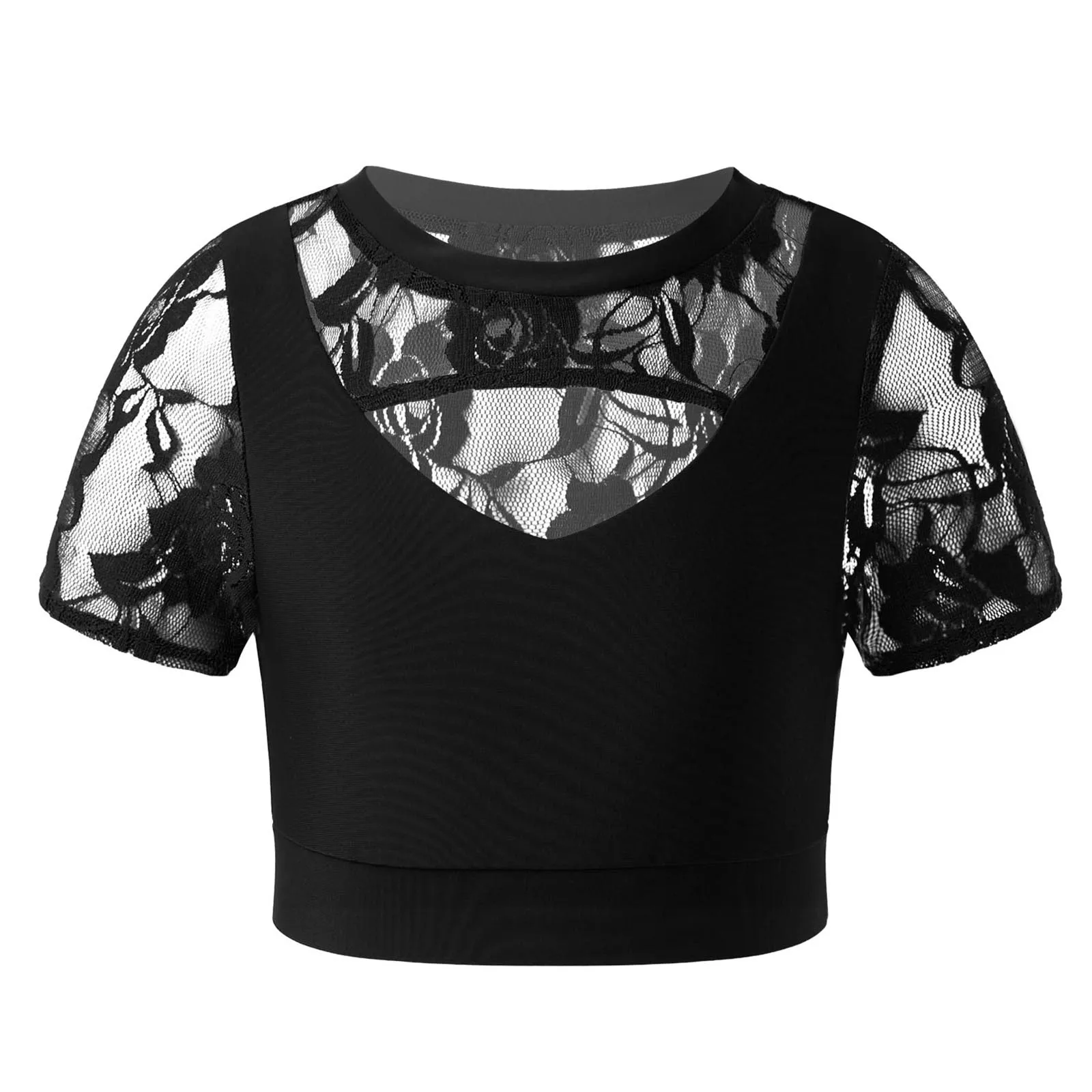 Kids Girls Short Sleeve Shirt Hollow Out See Through Embroidered Lace Ballet Dancewear Crop Tops Patchwork Running Sport Top
Kids Girls Short Sleeve Shirt Hollow Out See Through Embroidered Lace Ballet Dancewear Crop Tops Patchwork Running Sport Top