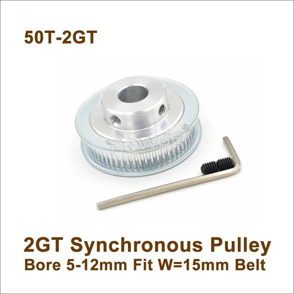 POWGE 50 Teeth 2GT Synchronous Pulley Bore 5-12mm For Width=15mm 2MGT Timing Belt 50T 50Teeth GT2 Pulley 50-2GT BF 3D Design
POWGE 50 Teeth 2GT Synchronous Pulley Bore 5-12mm For Width=15mm 2MGT Timing Belt 50T 50Teeth GT2 Pulley 50-2GT BF 3D Design