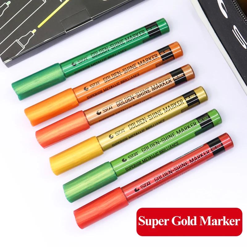 STA 6 colors Super Gold Marker Waterproof Low Odor Metallic Light Fastness Handmade Handmade DIY School Art Supplies Stationery
STA 6 colors Super Gold Marker Waterproof Low Odor Metallic Light Fastness Handmade Handmade DIY School Art Supplies Stationery