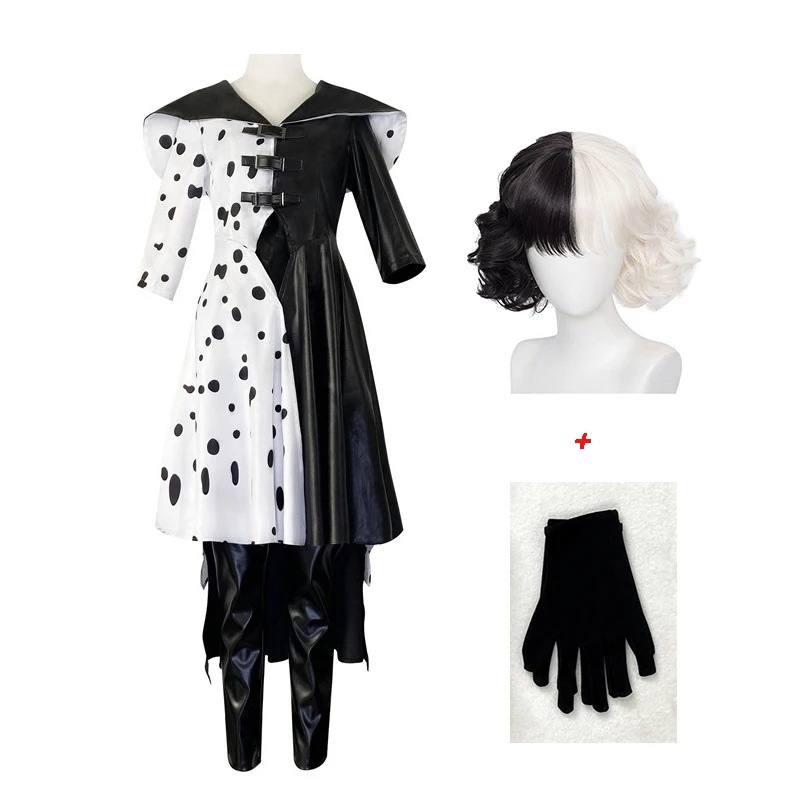New Cruella De Vil Cruella Dress Outfits Halloween Costumes Carnival Suit Black White Maid Dresses with Leather Pants Wig Party
New Cruella De Vil Cruella Dress Outfits Halloween Costumes Carnival Suit Black White Maid Dresses with Leather Pants Wig Party
