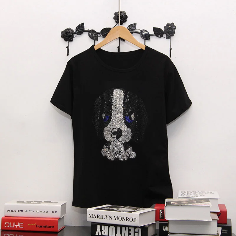 Summer 2022 new short-sleeved T-shirt female Korean style casual Diamonds Cartoon dog pattern hot drilling loose women tops
Summer 2022 new short-sleeved T-shirt female Korean style casual Diamonds Cartoon dog pattern hot drilling loose women tops
