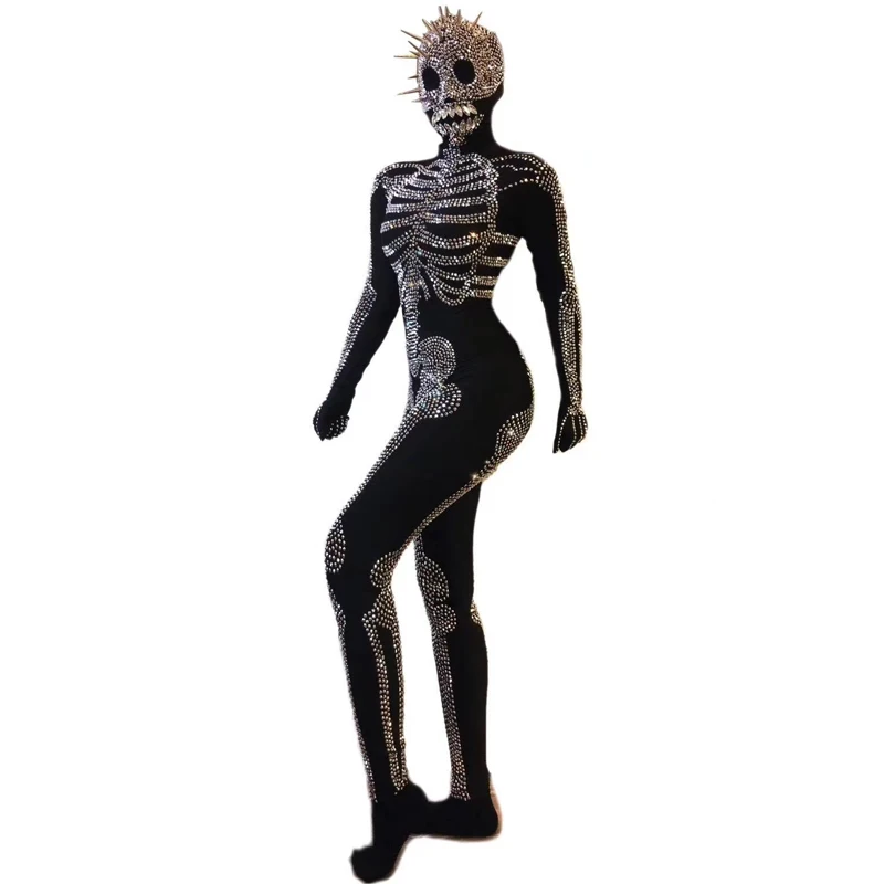 Nightclub stage dance wear Halloween Costume Party Cosplay Skull Pattern Silver Rhinestones Jumpsuit
Nightclub stage dance wear Halloween Costume Party Cosplay Skull Pattern Silver Rhinestones Jumpsuit