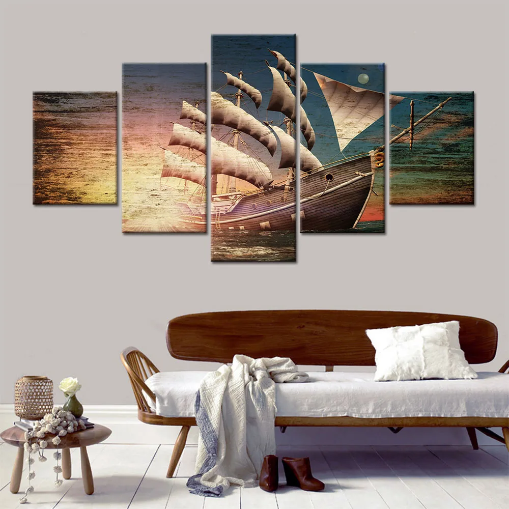 No Framed Canvas 5Pcs Sun Boat Pirate Sailboat Sea Sunset Wall Art Posters Pictures Paintings Home Decor Accessories Decoration
No Framed Canvas 5Pcs Sun Boat Pirate Sailboat Sea Sunset Wall Art Posters Pictures Paintings Home Decor Accessories Decoration