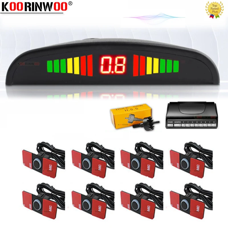 Koorinwoo Parktronic System For Cars Sensor 8 Alarm 4 Front + 4 Back Car detector With LED Screen Display Distance Parking Radar
Koorinwoo Parktronic System For Cars Sensor 8 Alarm 4 Front + 4 Back Car detector With LED Screen Display Distance Parking Radar