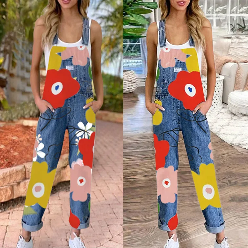Women Loose Floral Print Denim Jumpsuit Casual Sleeveless Denim Overalls Female Suspenders Jeans Jumpsuit Long Pants Streetwear
Women Loose Floral Print Denim Jumpsuit Casual Sleeveless Denim Overalls Female Suspenders Jeans Jumpsuit Long Pants Streetwear