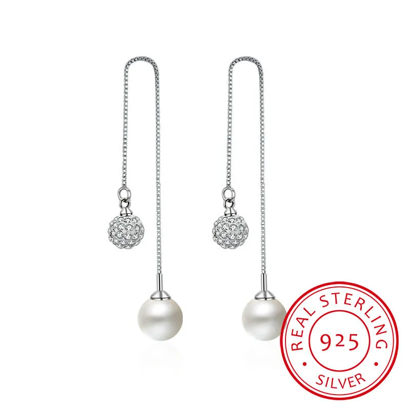 925 stamp silver color Pearl Earrings Rhinestone Crystal Ball Long Tassel Drop Earrings Brincos Pendientes For Women
925 stamp silver color Pearl Earrings Rhinestone Crystal Ball Long Tassel Drop Earrings Brincos Pendientes For Women