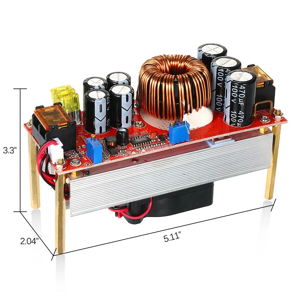 1500W Boost DC-DC Converter Controller Step-Up Converter Regulator Constant Current&Voltage Mode with Temperature Controlled Fan
1500W Boost DC-DC Converter Controller Step-Up Converter Regulator Constant Current&Voltage Mode with Temperature Controlled Fan