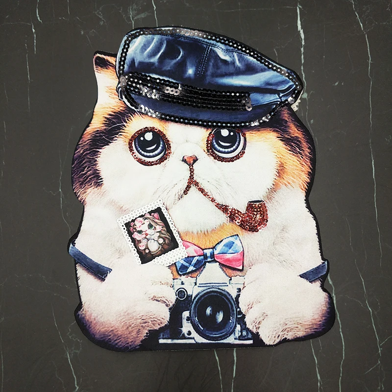 Large Fashion Sequin Print Cool Cat Patch For Clothing Accessories Applique Sew On DIY T-Shirt Dress Pants Denim Supplies
Large Fashion Sequin Print Cool Cat Patch For Clothing Accessories Applique Sew On DIY T-Shirt Dress Pants Denim Supplies