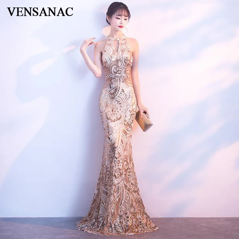 VENSANAC Halter Sequined Mermaid Long Evening Dresses Off The Shoulder Crystal Party Prom Gowns
VENSANAC Halter Sequined Mermaid Long Evening Dresses Off The Shoulder Crystal Party Prom Gowns