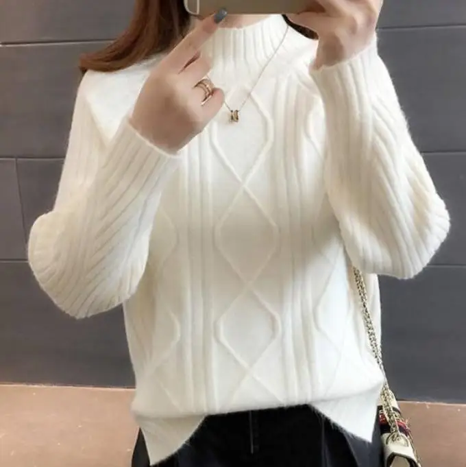 Half Turtleneck Pullover Cashmere Sweater Women 2020 Autumn Winter Basic Warm Jumper Pull Femme Hiver Embossing Knitted Sweater
Half Turtleneck Pullover Cashmere Sweater Women 2020 Autumn Winter Basic Warm Jumper Pull Femme Hiver Embossing Knitted Sweater