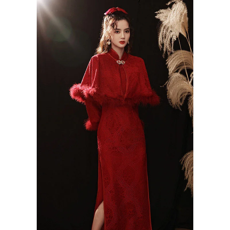 Red Wine Cheongsam Shawl Two-piece Womem Ethnic Style Thicken Slim Vintage Qipao Chinese New Year Clothes Chinese Wedding Dress
Red Wine Cheongsam Shawl Two-piece Womem Ethnic Style Thicken Slim Vintage Qipao Chinese New Year Clothes Chinese Wedding Dress